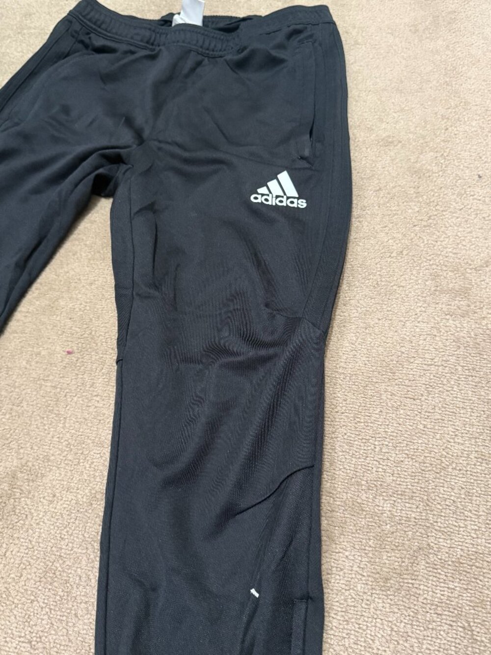 Adidas Men's Black Tapered Track Pants Tonal Stripes Zip Pockets Size M